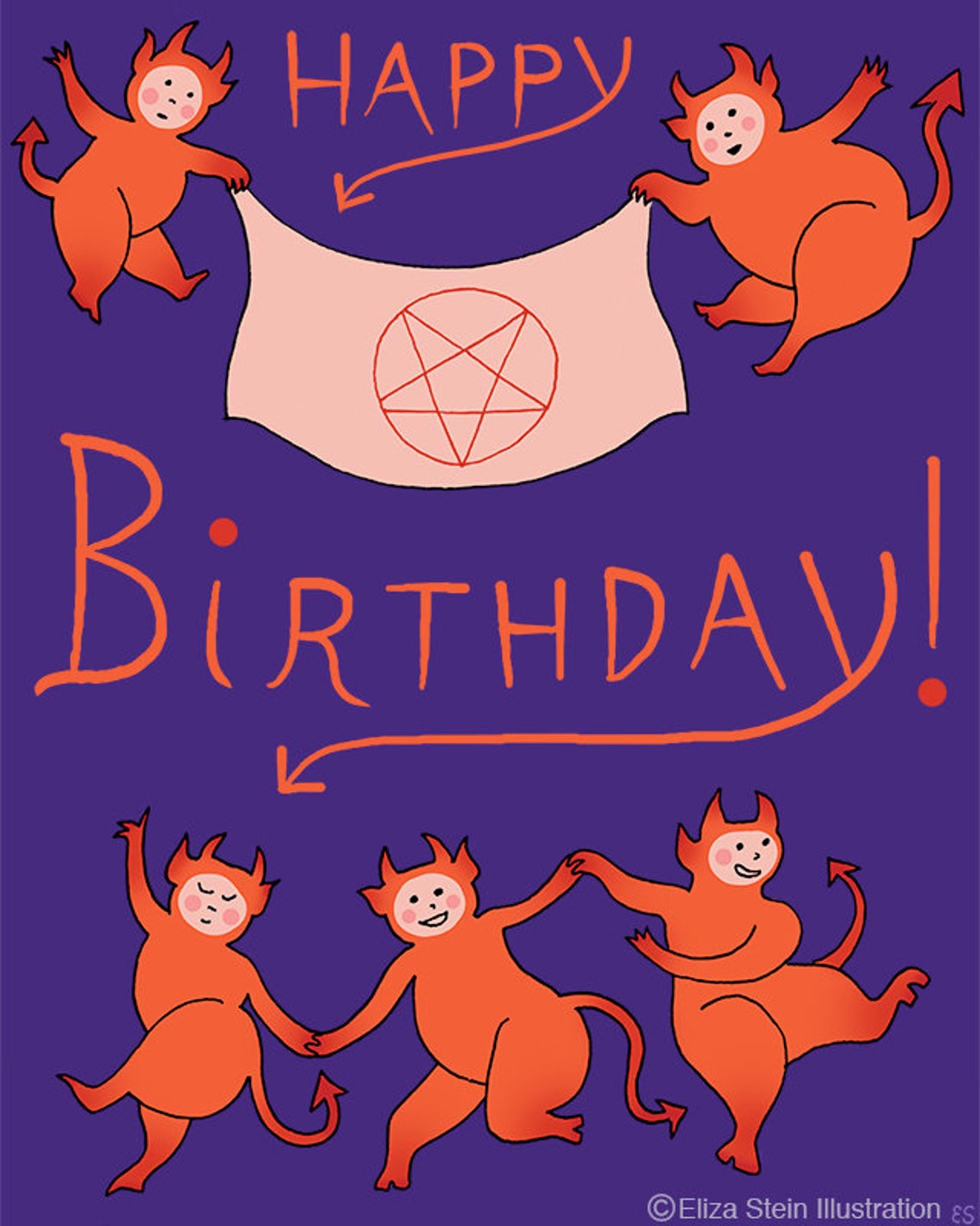 Demonic Happy Birthday Card, Satanic Greeting Card, Dancing Devils