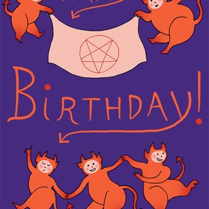 Demonic Happy Birthday Card, Satanic Greeting Card, Dancing Devils, Demons, Satan, Pentagram, Creepy Cute, Hell image 4