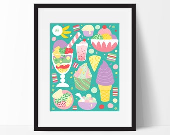 Sweets of Southeast Asia, 11X14 Art Print, Food Art, Food Poster, Kitchen Wall Art, Kitchen Decor, Illustration, Asian Dessert, Halo-Halo