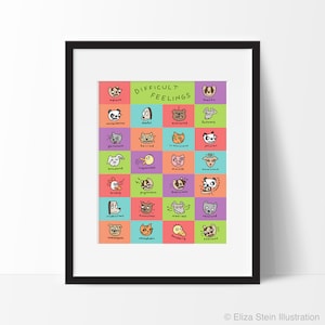 Difficult Feelings Poster, Educational Alphabet Vocabulary Word Art for Kids, Children, Emotions, Language Arts Classroom Decor, Teacher