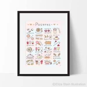 Sweets of Latin America Art Print, Latin American Dessert Poster, Food Illustration, Kitchen Wall Art, Kitchen Decor, Pink, Blue Art