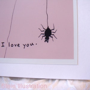 Pink Spider Valentines Day Card, I Love You Card, Weird Valentine Card, Spiderweb, Pastel Goth, 5x7 Blank Greeting Card image 4