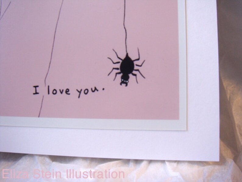 Pink Spider Valentines Day Card, I Love You Card, Weird Valentine Card, Spiderweb, Pastel Goth, 5x7 Blank Greeting Card image 4