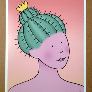 Barrel Cactus Woman 8x10 Art Print, for Girls Room, Nursery, Cacti, Desert Illustration