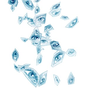 Eye Study No. 7, 10x13 Giclee Fine Art Print, Blue Eyes, Eyeballs, Illustration, Weird, Psychedelic Art, Shards, Surreal Art