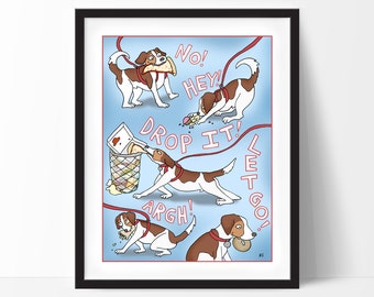 Beagle Art Print, Funny Dog Poster, 11x14, Dog Illustration