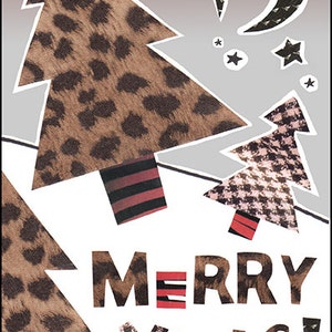 Leopard Print Christmas Card, Cheetah Print Merry Xmas Card, Red White and Black Collage Greeting Card image 3