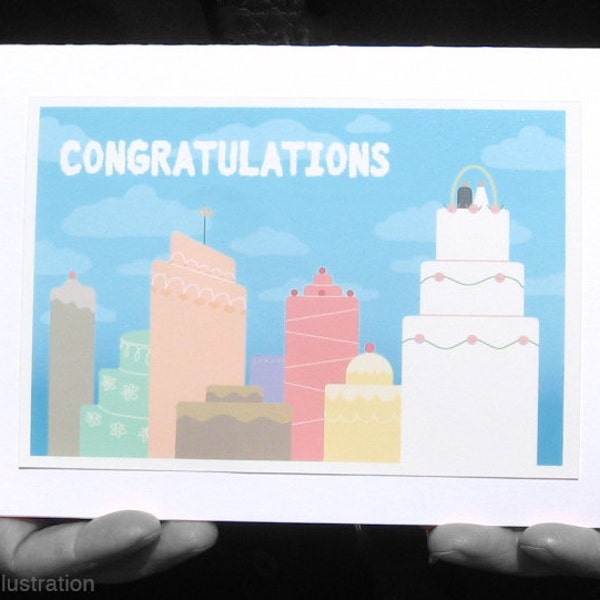 City Skyline Wedding Greeting Card, Blank, 5x7, Cityscape, Skyscraper, Buildings, Quirky, Funny, Urban Card