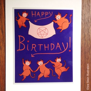 Demonic Happy Birthday Card, Satanic Greeting Card, Dancing Devils, Demons, Satan, Pentagram, Creepy Cute, Hell image 3
