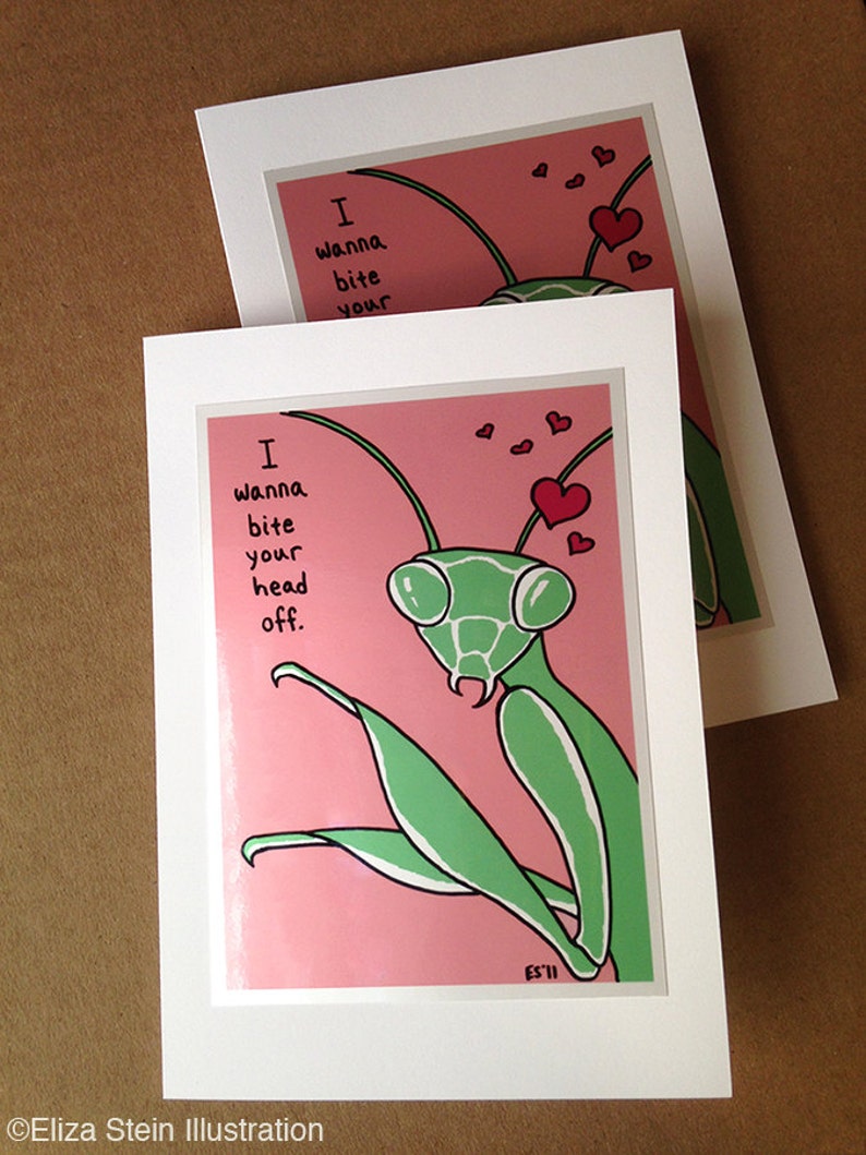 Praying Mantis Funny Valentine Card, Insect, Weird, Offbeat for Valentines Day, Blank, 5x7 I Love You Greeting Card image 5