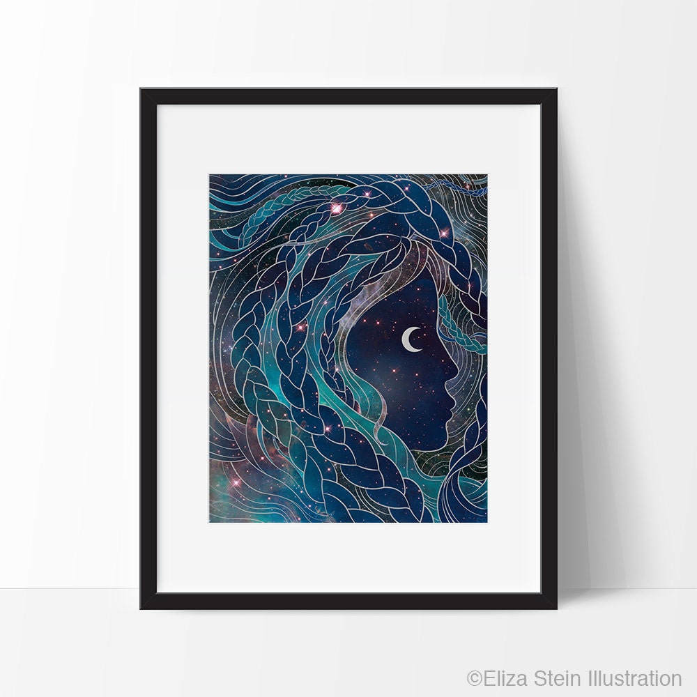 Outer Space Wall Art, Galaxy Art Print, Moon Goddess Fantasy ...