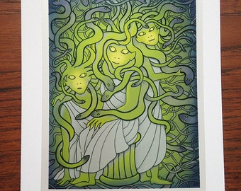 Gorgon Greeting Card, Medusa and her Sisters, Creepy, Weird, Spooky 5x7 Blank Card, Ancient Greek Mythology