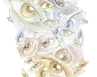 Eye Study no. 11, 9x12 Giclee Fine Art Print, Pastel Colors, Eyeball Illustration, Weird, Psychedelic, Surreal Art, Surrealism, Painting