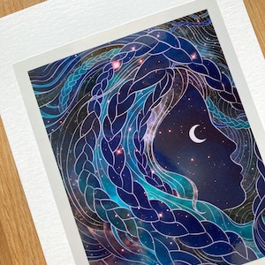 Galaxy blanco wenskaart 5 x 7, notitiekaart kosmische ruimte, carinanevel, wassende maan, kaart Celestial Fantasy Art
