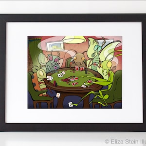 Bugs Playing Poker Art Print, Insect, Funny Poster, Weird, Lowbrow, Gambling, Kitsch Art, Illustration image 1