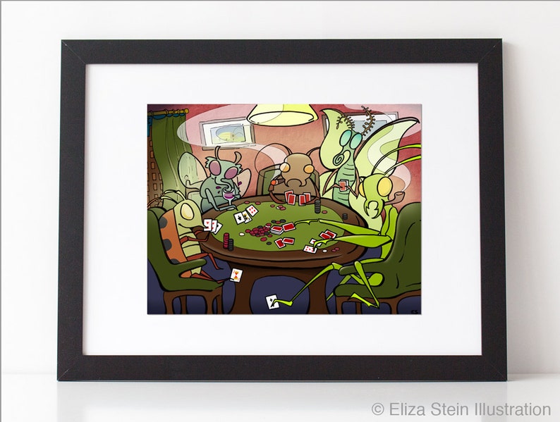 Bugs Playing Poker Art Print, Insect, Funny Poster, Weird, Lowbrow, Gambling, Kitsch Art, Illustration image 1