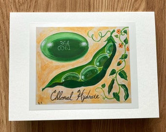 Green Chloral Hydrate Pill Blank 5x7 Greeting Card, A7, Surreal Botanical Art, Get Well Soon