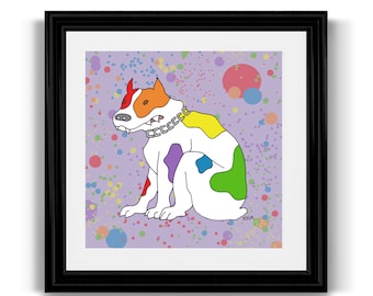 Rainbow Bulldog LGBT Pride Mini Art Print, Queer, Gay, and Lesbian Art, Dog Art, 5x5 Square Art