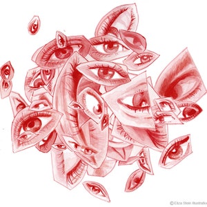 Eye Study no. 6, Giclee Fine Art Print, Red Eyes, Eyeballs, Illustration, Creepy, Weird, Horror, Psychedelic, Surrealism, Surreal Painting