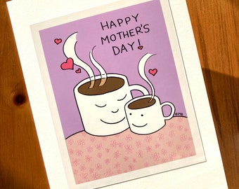 Mothers Day Card, 5x7, A7, Coffee with Mom, Unique Blank Greeting Card, Lilac Purple Card