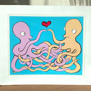 Octopus Valentines Day Greeting Card, I Love You Card, Friendship, Valentine, 5x7, Blank, Sea Creatures, Cute, Tentacles