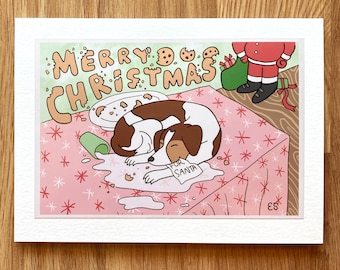 Santa's Cookie Thief, Beagle Christmas Card, Funny Dog Xmas Card