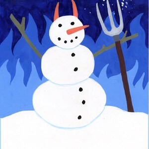 Carte de voeux bonhomme de neige diable, vierge, 5 x 7, neige, hiver, démon, drôle, étrange