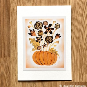 Carte de voeux bouquet d'automne, carte citrouille d'Halloween, carte fleurs d'automne, carte de Thanksgiving