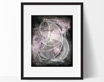 Nyx, Ancient Greek Goddess of Night, Pink Galaxy Art Print, 8x10 or 11x14, Outer Space, Celestial Art, Wall Decor