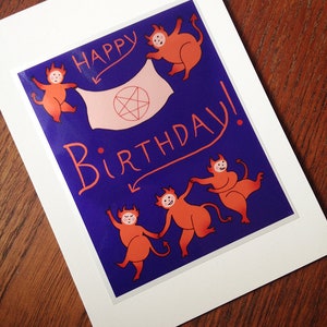 Demonic Happy Birthday Card, Satanic Greeting Card, Dancing Devils, Demons, Satan, Pentagram, Creepy Cute, Hell image 2