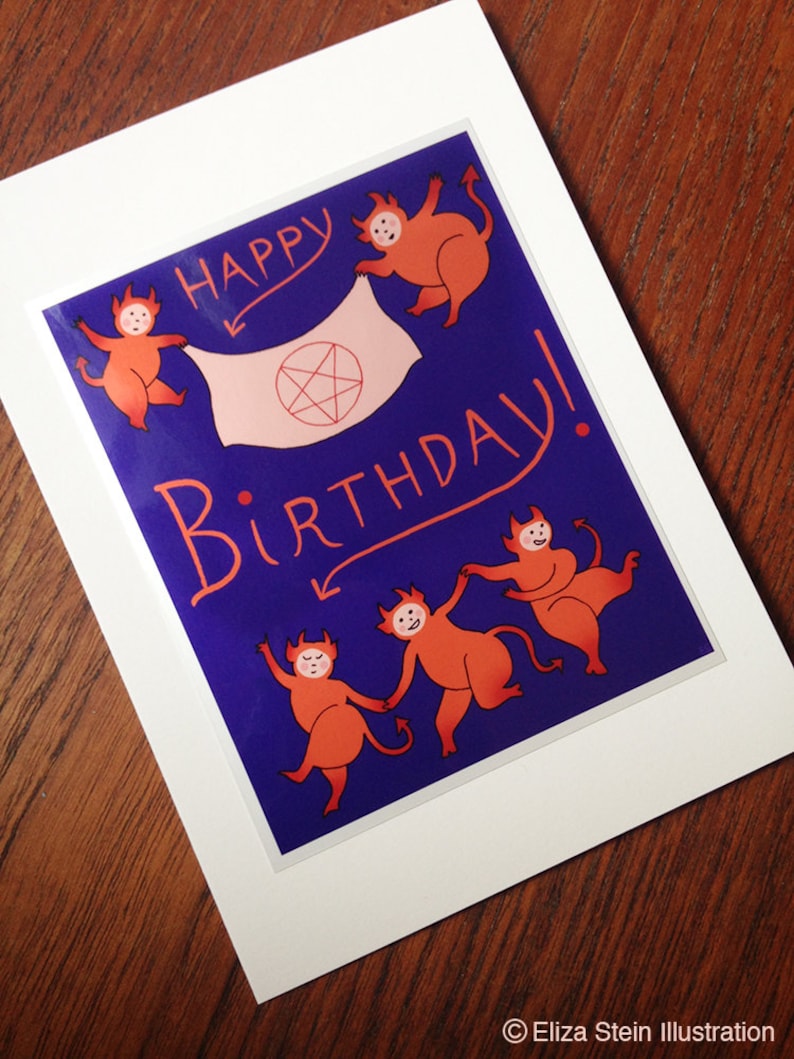 Demonic Happy Birthday Card, Satanic Greeting Card, Dancing Devils, Demons, Satan, Pentagram, Creepy Cute, Hell image 2