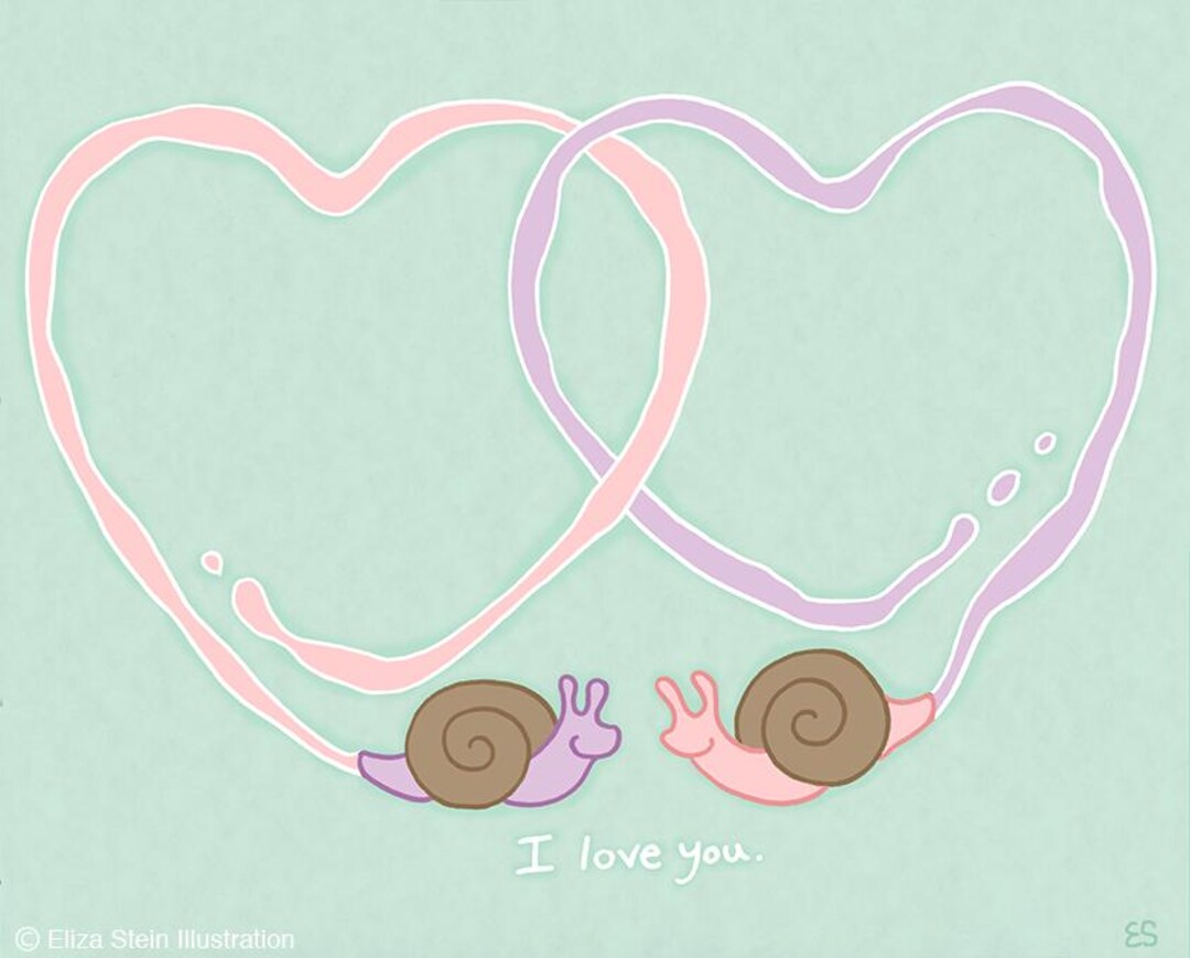 Snails in Love Valentine's Day 5x7 Blank Greeting Card, Cute Animal ...
