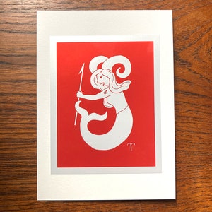 Aries Mermaid Birthday Card, Greeting Card, Astrology Card, Zodiac Card, Blank Card, Ram, Horoscope, Star Sign, March, April Bday Card