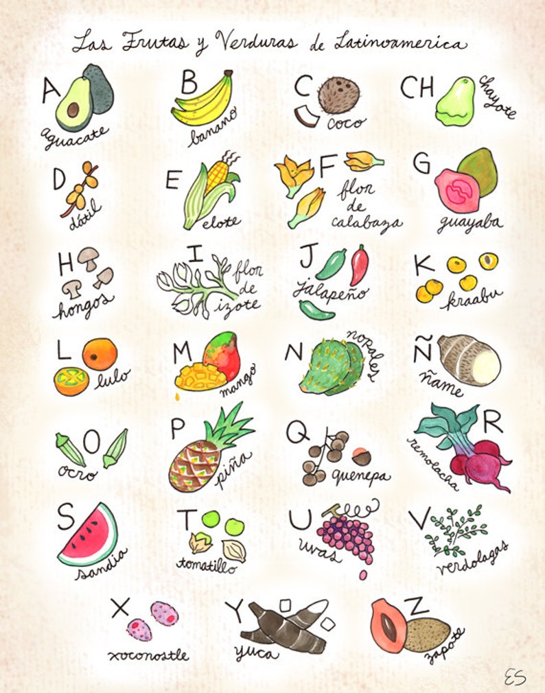 Fruits et légumes dAmérique latine Affiche de lalphabet Etsy France