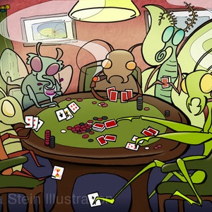 Bugs Playing Poker Art Print, Insect, Funny Poster, Weird, Lowbrow, Gambling, Kitsch Art, Illustration image 2