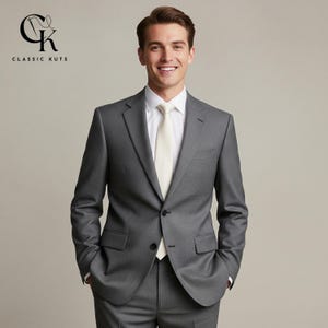 Men’s Worsted Gray 2-Piece Suit | Custom-Tailored Wedding & Formal Wear | Perfect for Grooms, Events and Dinners | Elegant Gift for Him
