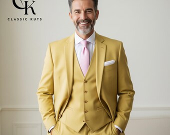 Custom-Tailored Yellow Suit: Slim Fit Wedding & Formal Wear