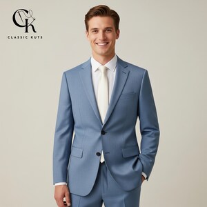 Men’s Powder Blue 2-Piece Suit | Custom-Tailored Wedding & Formal Wear | Perfect for Grooms, Events and Dinners | Elegant Gift for Him