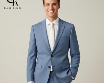 Custom-Tailored Powder Blue Suit: Slim Fit Wedding & Formal Wear