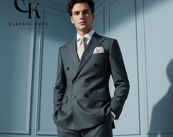 Custom Tailored Steel Gray Suit: Double Breasted Wedding & Formal Wear