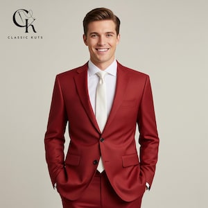 Men’s Red 2-Piece Suit | Custom-Tailored Wedding & Formal Wear | Perfect for Grooms, Events and Dinners | Elegant Gift for Him