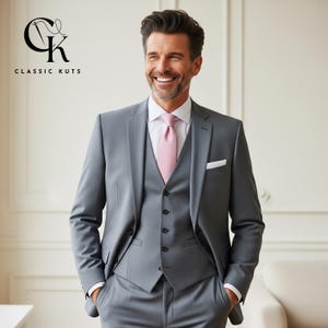 Men’s Light Gray 3-Piece Suit | Custom-Tailored Wedding & Formal Wear | Perfect for Grooms, Events and Dinners | Elegant Gift for Him