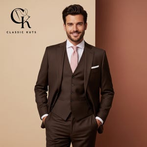 Schokoladenbrauner 3-teiliger Anzug für Herren | Maßgeschneiderte Hochzeit & Abendkleidung | Perfekt für Bräutigame, Veranstaltungen und Abendessen | Elegantes Geschenk für Ihn