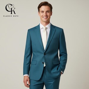 Men’s Teal Blue 2-Piece Suit | Custom-Tailored Wedding & Formal Wear | Perfect for Grooms, Events and Dinners | Elegant Gift for Him