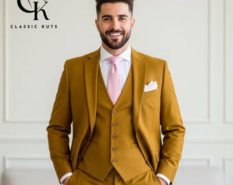 Mustard Yellow 3-Piece Suit: Custom Tailored Wedding Suit