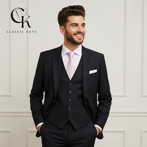Men’s Black 3-Piece Suit | Custom-Tailored Wedding & Formal Wear | Perfect for Grooms, Events and Dinners | Elegant Gift for Him