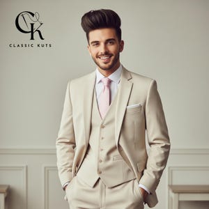 Men’s Ivory 3-Piece Suit | Custom-Tailored Wedding & Formal Wear | Perfect for Grooms, Events and Dinners | Elegant Gift for Him