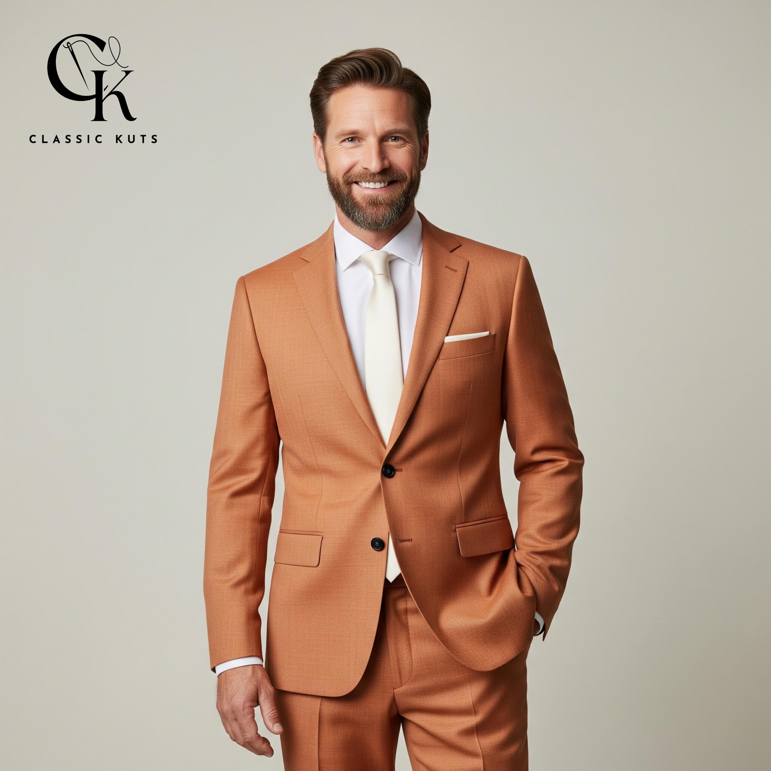 orange dress suit Azazie James Burnt Orange Structured Stretch Slim Men's Wedding Suit Size 38 Regular