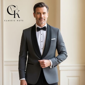 Men’s Dark Gray Tuxedo 2-Piece Suit | Custom-Tailored Wedding & Formal Wear | Perfect for Grooms | Elegant Gift for Him