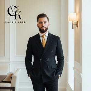 Schwarzer Zweireiher für Herren | Maßgeschneiderte Hochzeit & Abendkleidung | Perfekt für Bräutigame | Elegantes Geschenk für Ihn